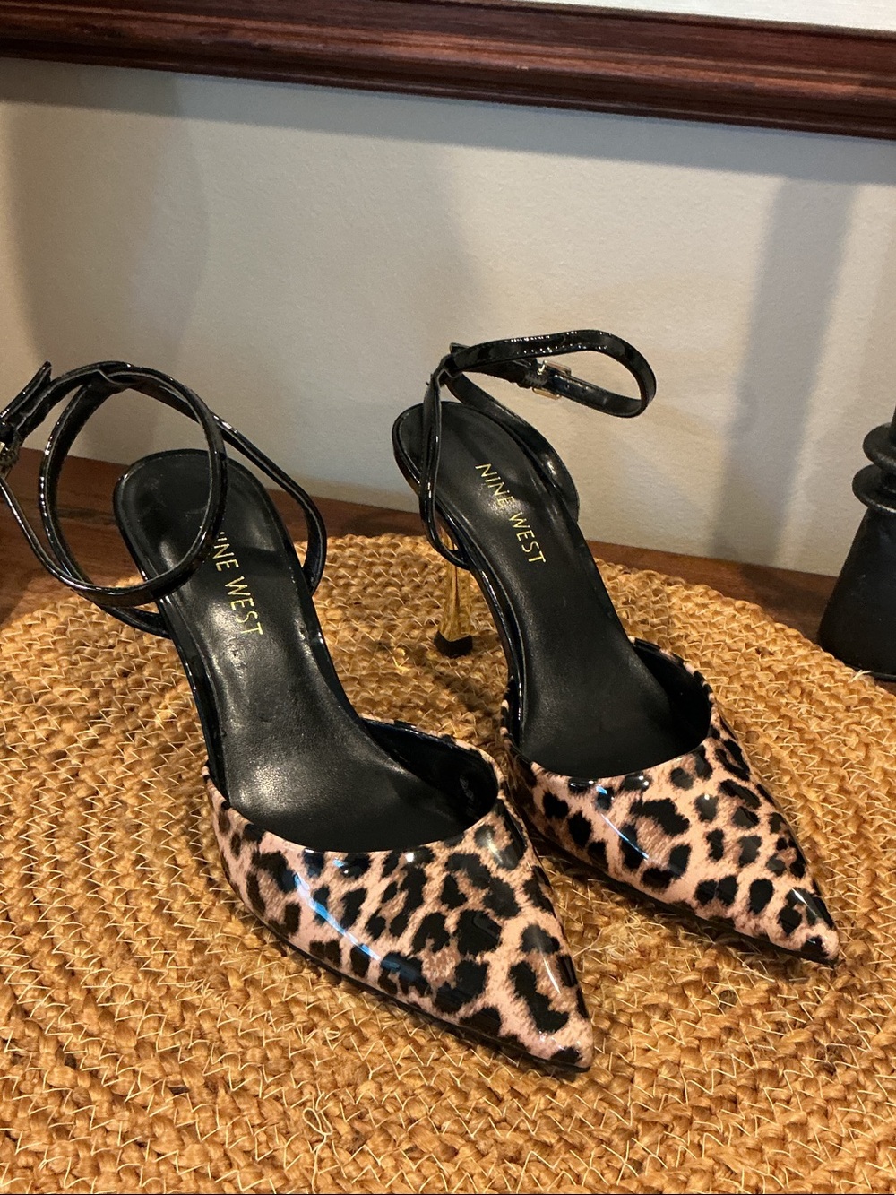Leopard Print Pointed-Ankle Strap Heels